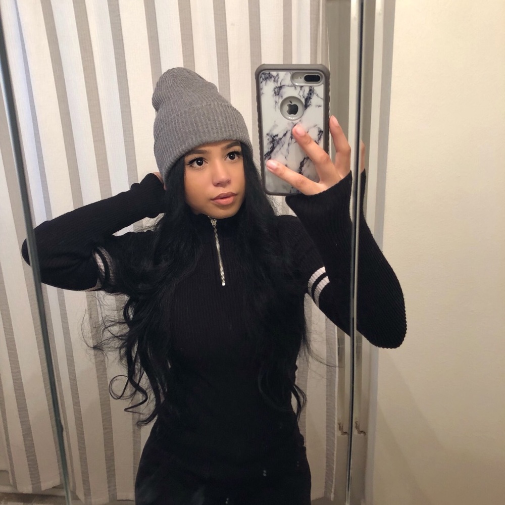 Black Quater zip mock neck top !